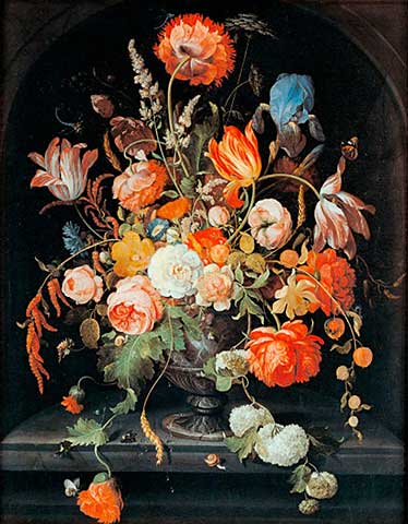 Abraham Mignon (1640 – 1679) "Flower still life with insects and two snails"